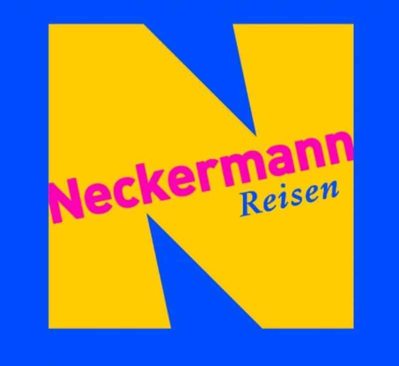 Werbefigur für Neckermann. 4 Logo Neckermann Reisen z dużą żółtą literą