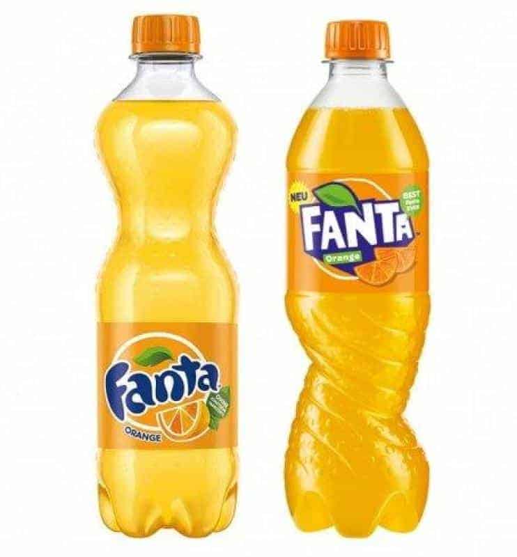 Werbeflaschen FANTA 1 Dwie butelki pomarańczowego napoju Fanta.