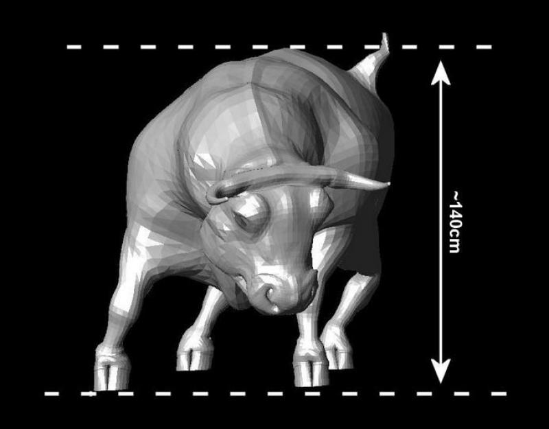 Große Event-Stierfigur 4 Model byka o wysokości około 140 cm na czarnym tle.