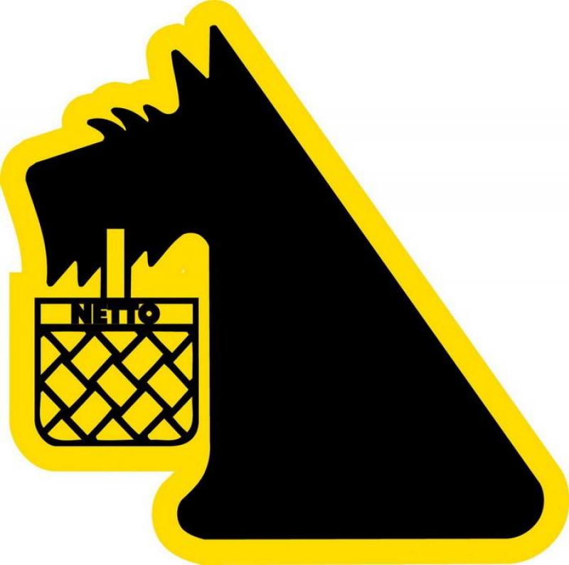 Logo czarnego psa z koszykiem na zakupy z napisem 