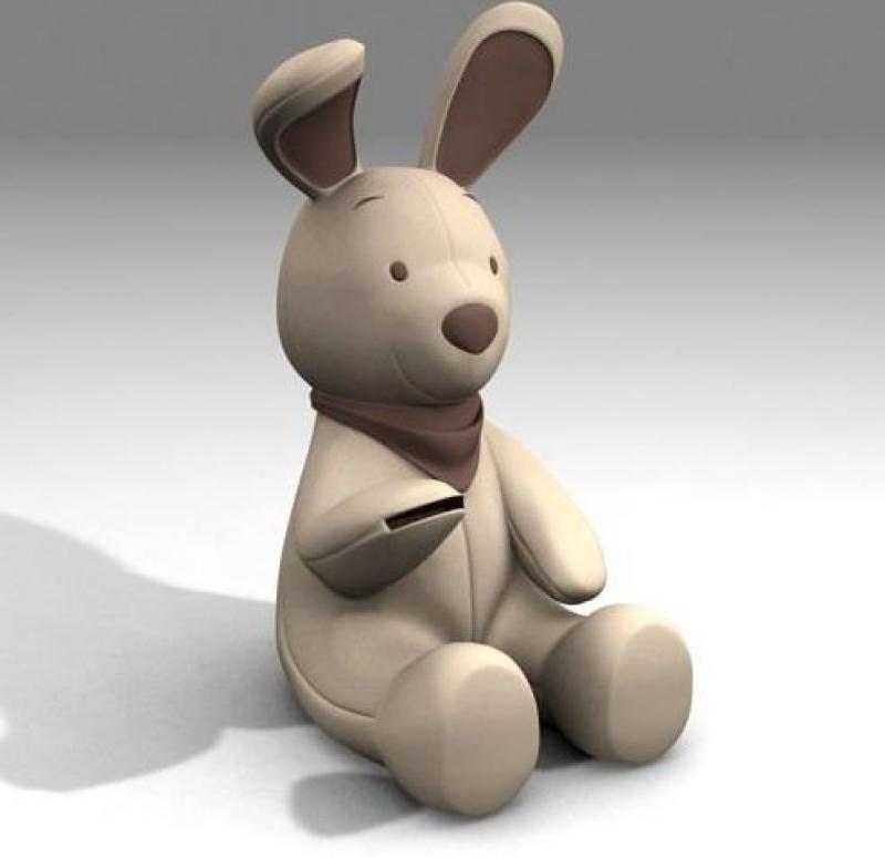 Biała pluszowa zabawka w kształcie królika z brązowymi uszami i brązową chustką na szyi.