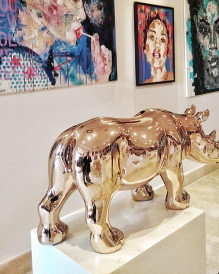 Nashorn Resin Deko Figuren Verchromt 2 Nosorożec mały, chromowany