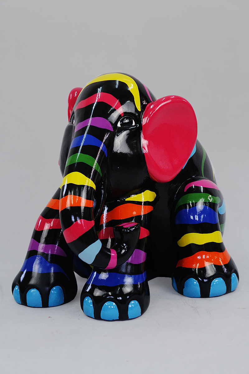 Sitzender Elefant L schwarz - Streifen 1 Słoń siedzący L czarny - paski