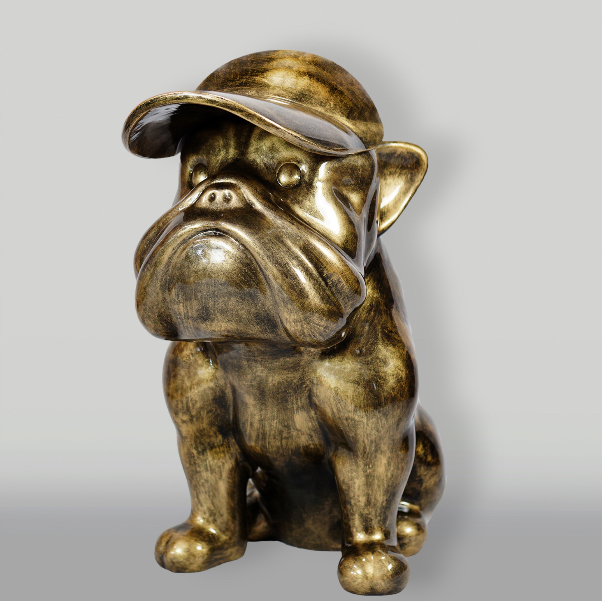 Bulldogge mit Mütze - Goldene Patina 1 pies Bulldog z czapka - złota patyna