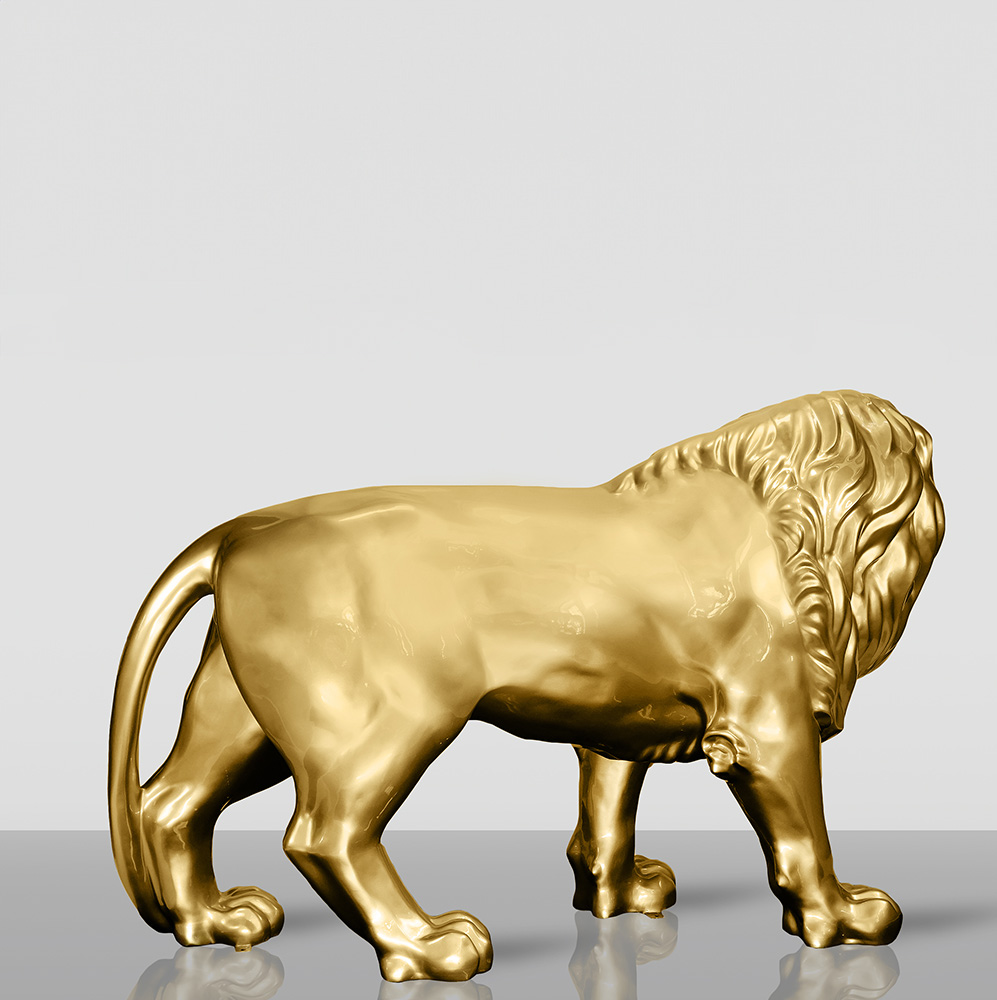 Große stehende Löwenfigur - Gold 2 Duża Figura Lew Stojący - Złoty