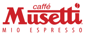 Werbefiguren der Musetti-Tassen 3 Logo marki Musetti czerwonym kolorem z napisem